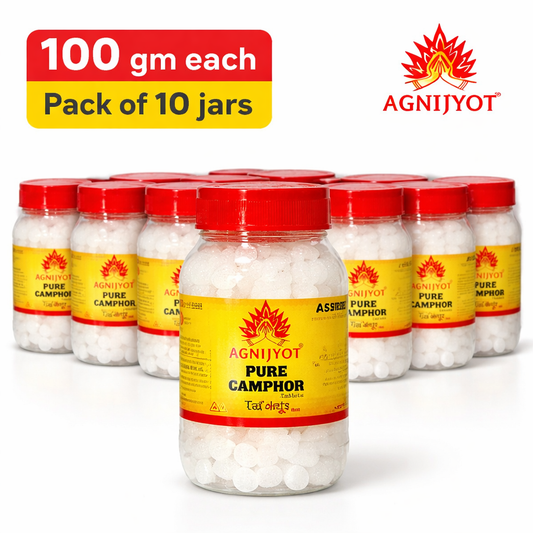 Agnijyot Camphor Tablets – Pack of 10 Jars (100g each)
