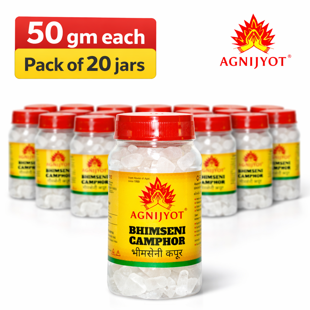 Agnijyot Bhimseni Camphor – Pack of 20 Jars (50g each)
