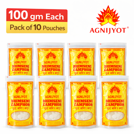 Agnijyot Bhimseni Camphor – Pack of 10 Pouches (100g each)