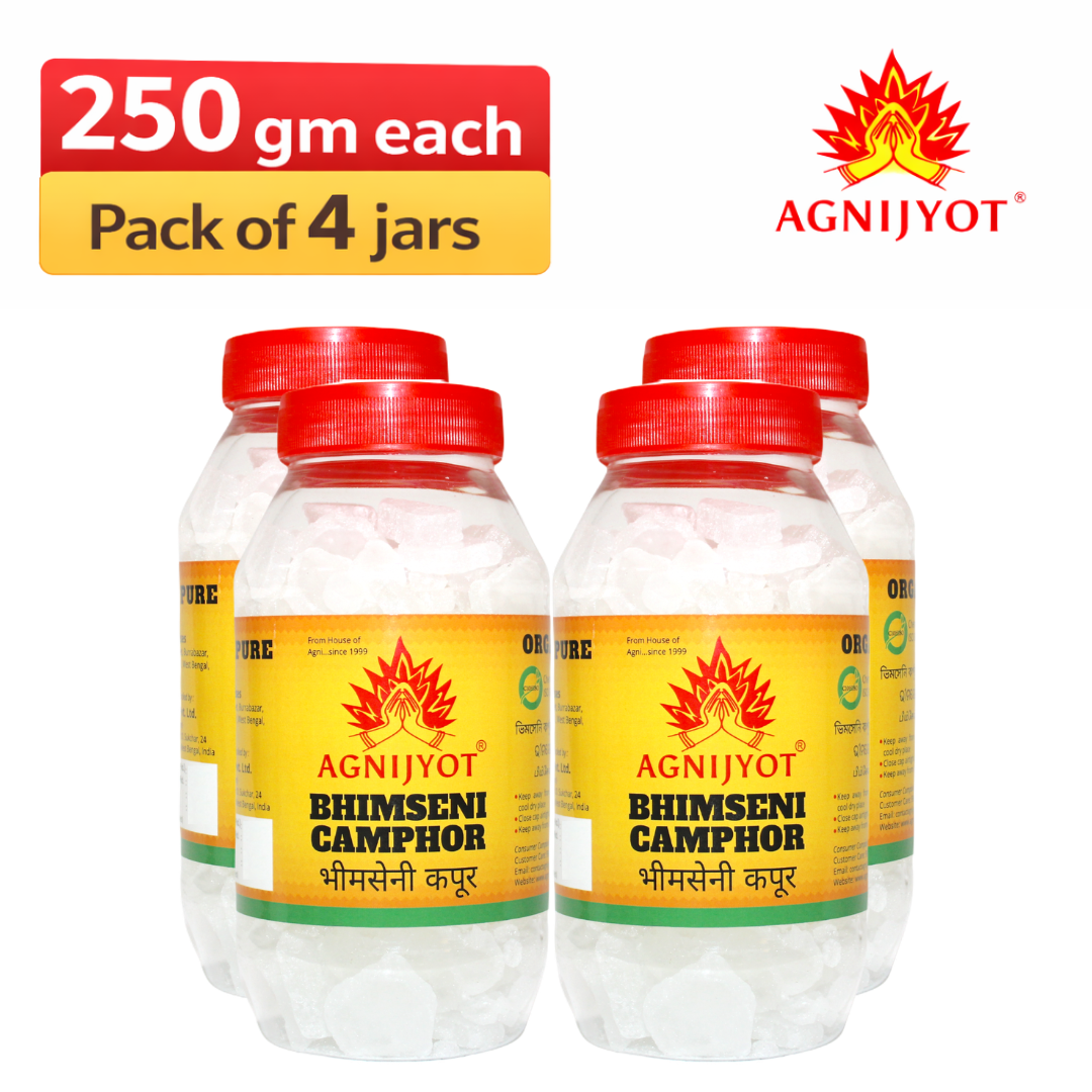 Agnijyot Bhimseni Camphor – Pack of 4 Jars (250g each)