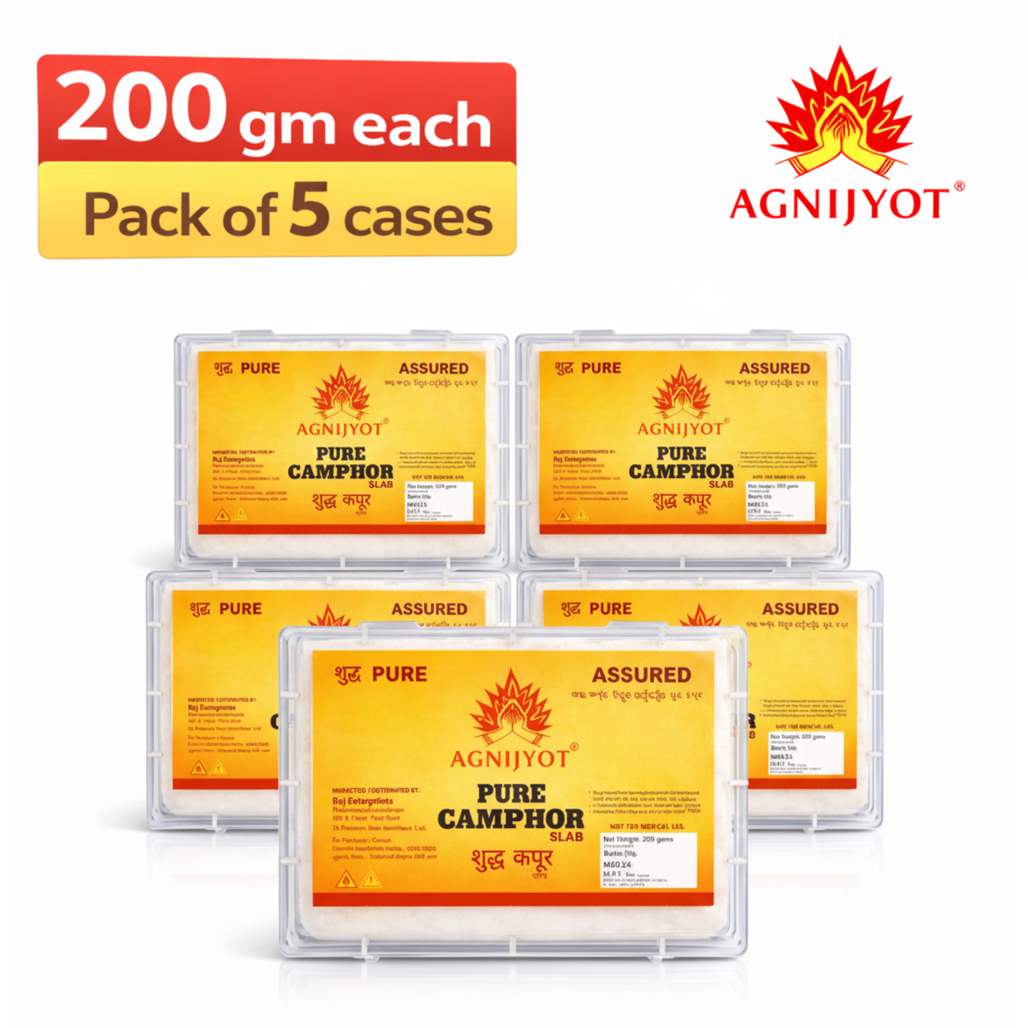 Agnijyot Camphor Slab – Pack of 5 Cases (200g each)