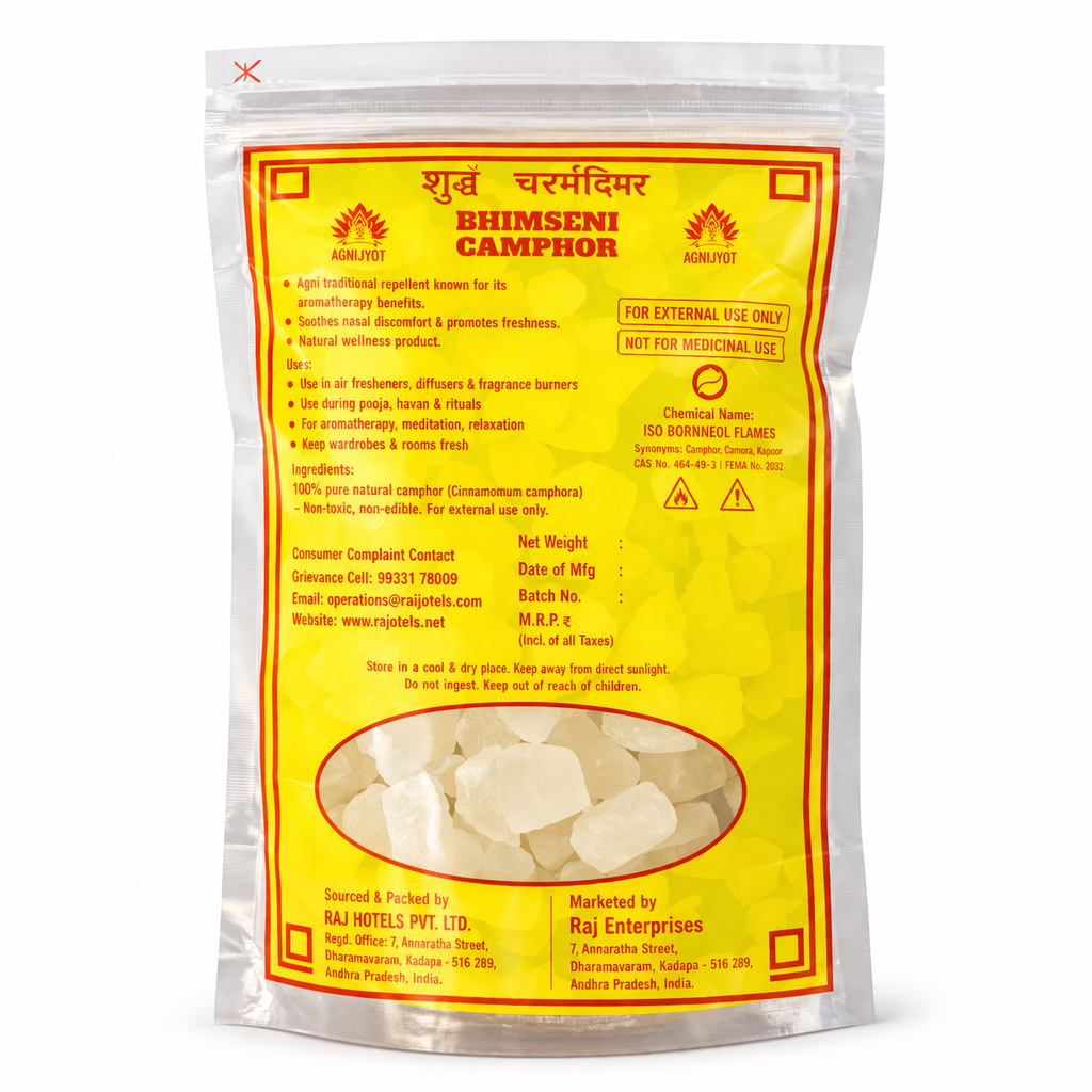 Agnijyot Bhimseni Camphor – Pack of 10 Pouches (100g each)